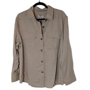 Women's MARTHA‎ by Martha Stewart Relaxed Utility Shirt Taupe 100% Tencel  L NEW